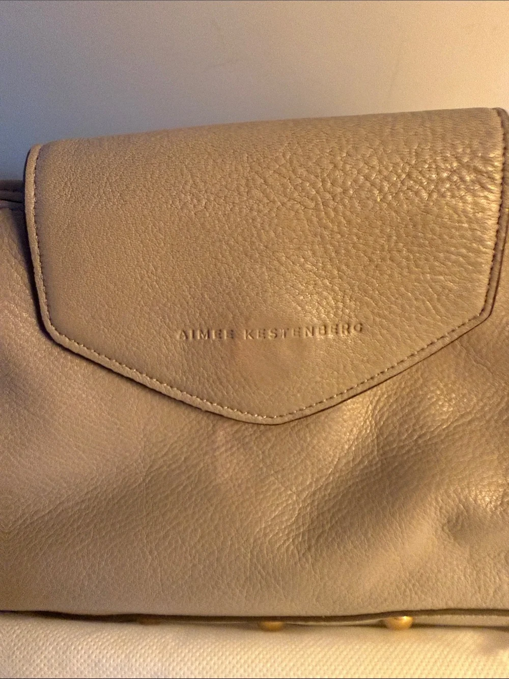 Aimee Kestenberg Taupe Leather Shoulder Bag with Gold Hardware
